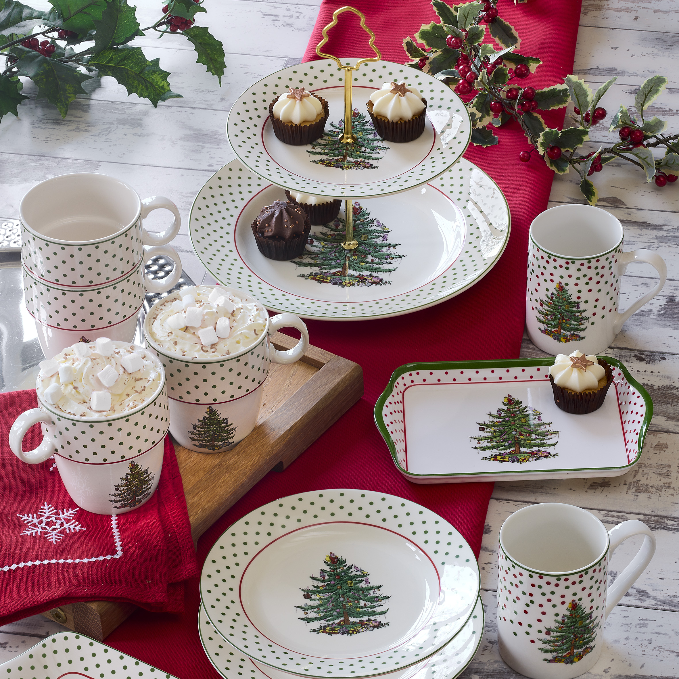 Christmas Tree Polka Dot Set of 4 Dessert Plates image number null